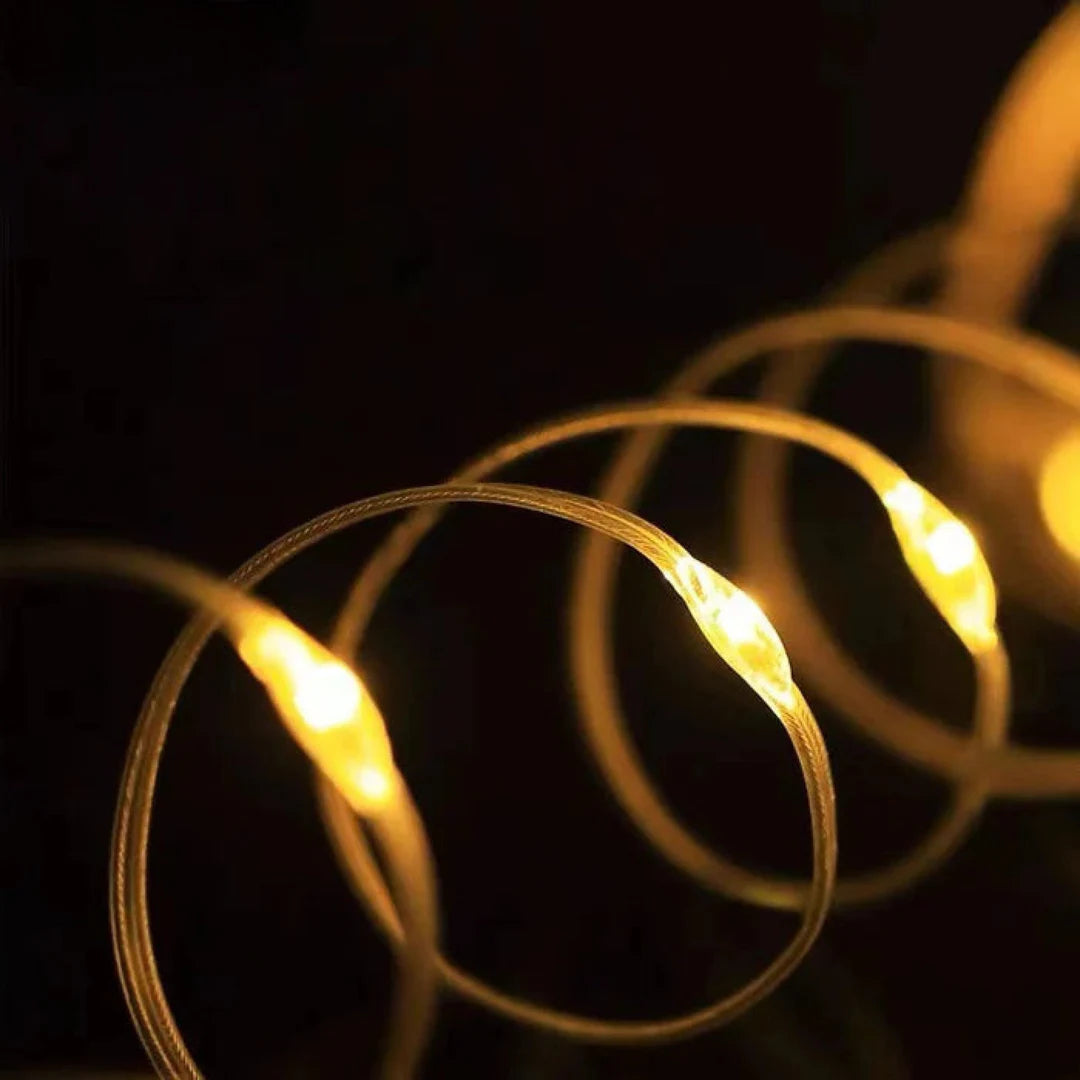 Detalhe das pequenas luzes LED do cordão Campify