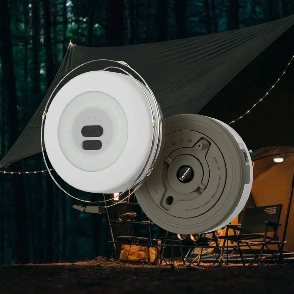 Luminária Campify verde com carretel e cordão de luz