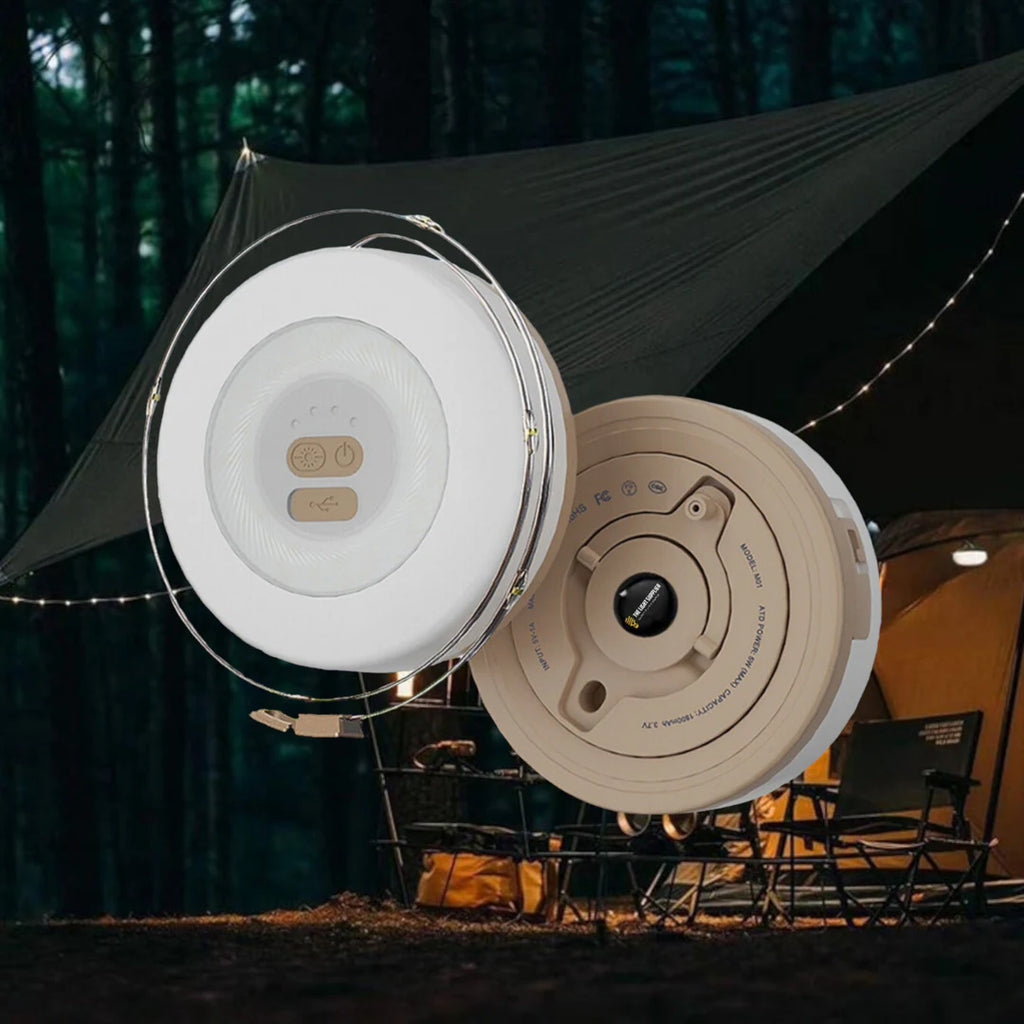 Luminária Campify cáqui com carretel e cordão de luz