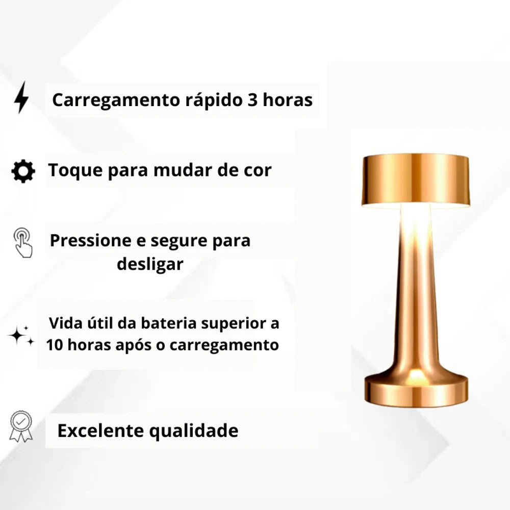 Recursos e carregamento da luminária de mesa Lume Touch