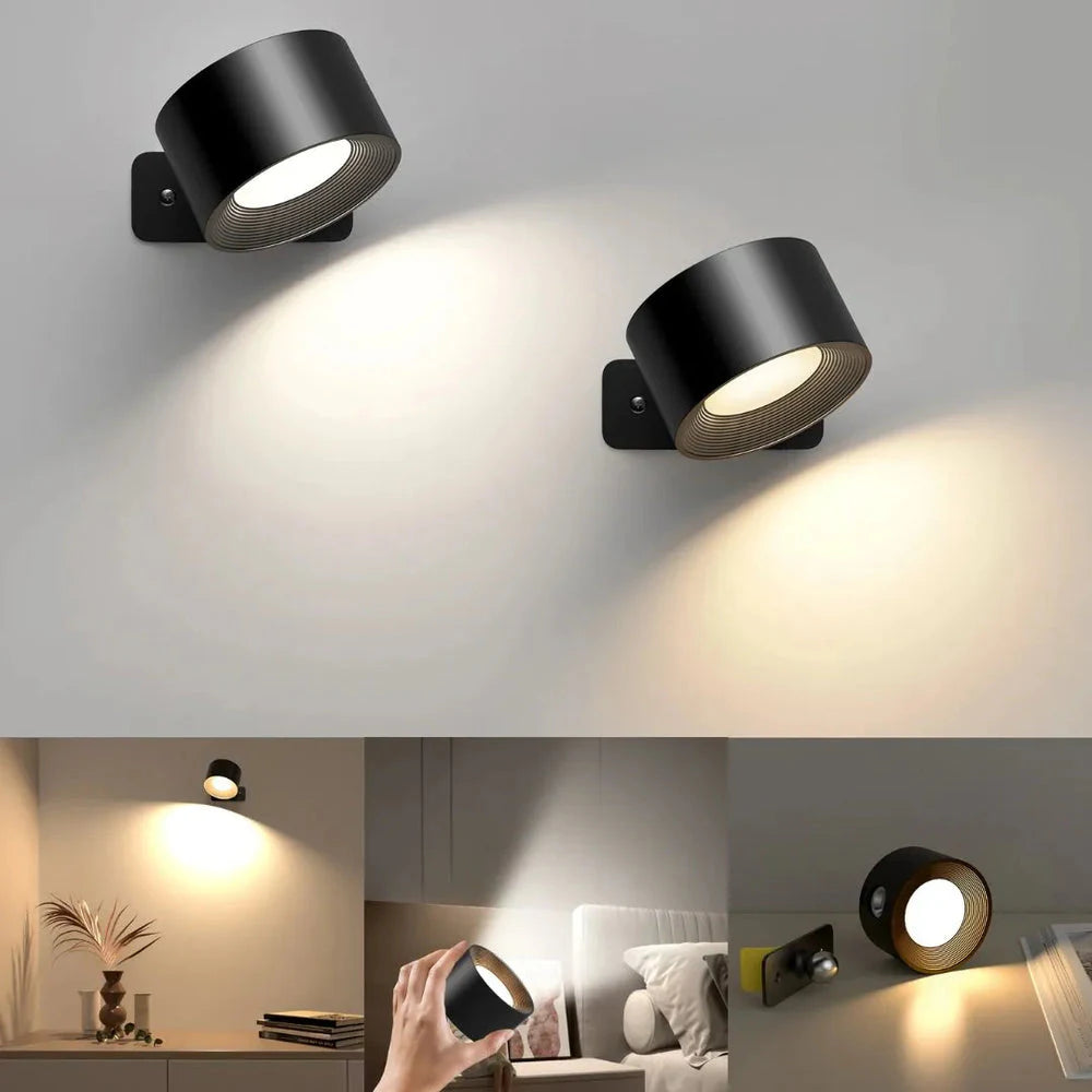 Duas arandelas Aura Duo pretas com luz direcionada