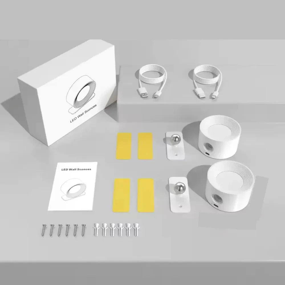 Itens inclusos no kit de arandelas LED Aura Duo