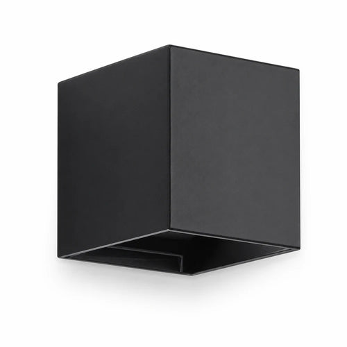 Arandela LED Cubo Nox preta em fundo branco