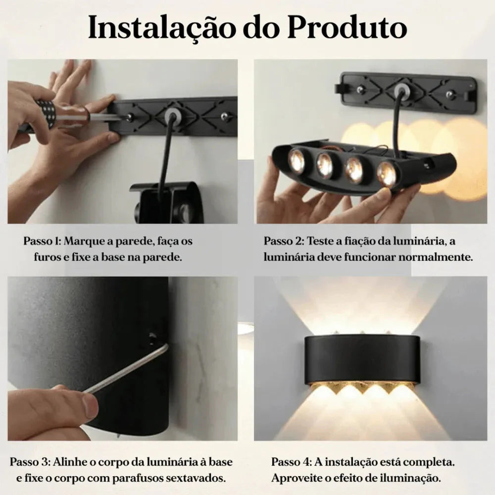 Etapas de instalação da arandela LED DuoLume